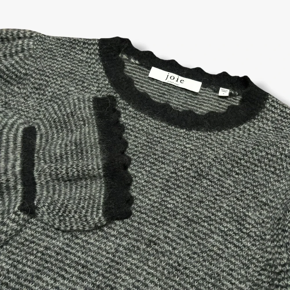 Joie Alpaca Wool Blend Sweater‎ Womens Small Scalloped Knit Pullover Ruffle Gray